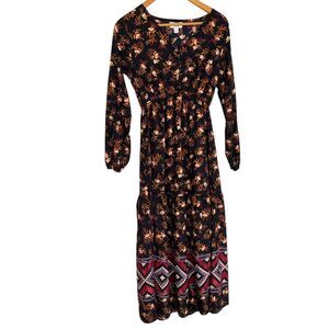 Myra Bag Black and Orange Floral Maxi Dress